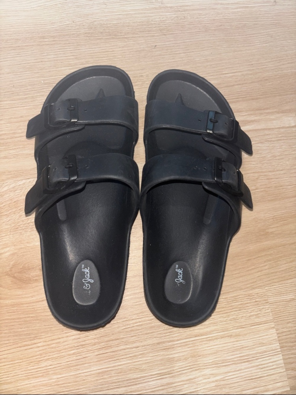 Black Double Buckle Slide Sandals